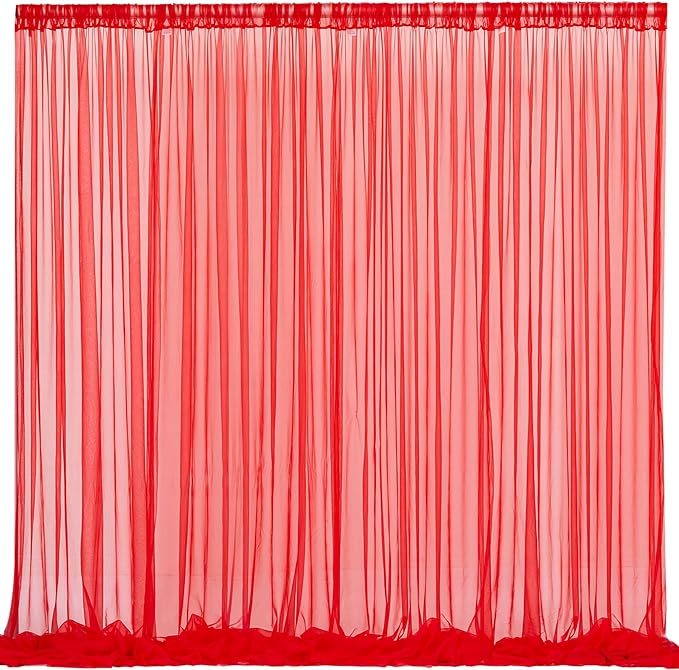 10x10 Red Tulle Backdrop Curtains for Parties, Sheer Backdrop Curtain Wedding Photo Background Drapes for Baby Shower Photography Birthday Party