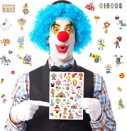 Cute Carnival Circus Stickers 820 Count Party Goodie Gifts Bags Decor Red White Elephant Clown Adhesive Stickers for Kids Girls Boys Birthday Invitations Art Craft Decor School Game Class Rewards