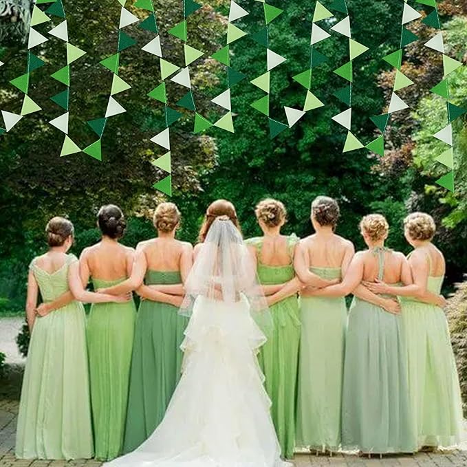Green Party Decorations Ombre Green Felt Hanging Triangle Mini Bunting Pennant Banner Flag for Birthday Wedding Baby Shower Engagement Spring Summer St Patrick's day Party Classroom Nursery Decor