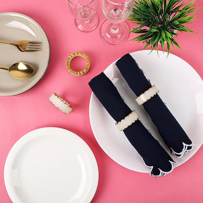 Epoxy Resin Napkin Rings Set of 12 - Rustic Napkin Holders for Dining Tableware, Dinning Table, Everyday, Wedding, Anniversary Festival Thanksgiving Party of Table Setting (Black White) - CLEENTABLE