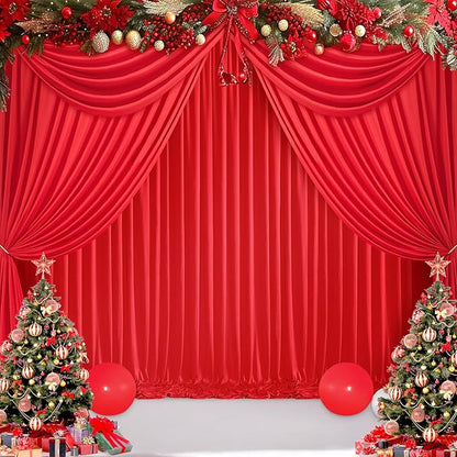 10 ft x 20 ft Wrinkle Free Red Backdrop Curtain for Parties, Polyester Photography Backdrop Drapes for Birthday Party Baby Shower, Thick Background Curtain for Backdrop Stand, 4 Panels 5 ft x 10 ft