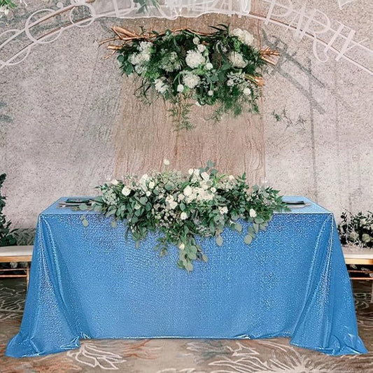 Fitable Sequin Tablecloth for Parties 60x120 Inch - Sparkle Glitter Table Cloth Laser Rectangle Overlay for Wedding Baby Shower Ceremony Birthday Holiday Banquet Decor, Blue