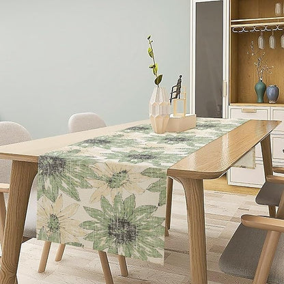 Chrysanthemum Vintage Floral Table Runner, Elegant Yellow Sunflower Spring Summer Elegant Pattern Artichokes Flower Table Runner for Party Kitchen Dining Living Room Decor, 13x120 Inch