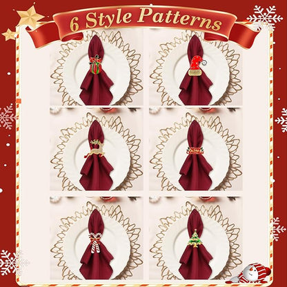 KPOSIYA Set of 12 Christmas Napkin Rings for Dinning Table Setting, Metal Xmas Napkin Ring Holders for Wedding Receptions, Winter, Thanksgiving Holiday Party Dinner Parties