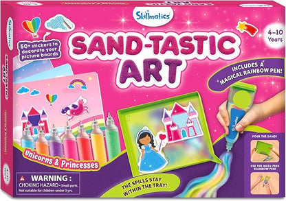 Skillmatics Sand Art Activity - Mess-Controlled DIY Unicorn & Princess Craft Kit with 50+ Colorful Stickers, Creative Arts & Crafts for Kids, Fun Hands-On Activity, Gifts for Ages 4, 5, 6, 7, 8, 9, 10