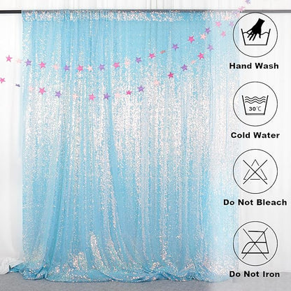 ShiDianYi Iridescent Aqua Sequin Backdrops for Photograph Backdrop Curtain 4FTx10FT 2 Panels Birthday Glitter Blue Curtains Sequin Fabric Mermaid Background