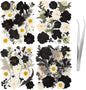 78 Pcs Black and White Dried Pressed Flowers with Tweezer, Halloween Themed Real Dried Flowers Leaves for DIY Crafts Resin Molds, Dried Flowers for Autumn Halloween Decorations