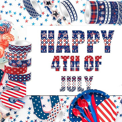 Washi Tape 12 Rolls Washi Tape Set Patriotic Packing Tape American Flag Washi Masking Tape Decorative Paper Stickers Decorative Tape for Gifts Wrapping DIY Art Crafts