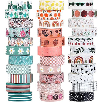 TaoBary 33 Rolls Holiday Plaid Washi Tape, 15 mm Seasonal Washi Tape Set Bohemian Colorful Vintage Cute for Card Wrapping Craft(Bohemia Style)