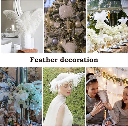 NEWONG 30pcs White Ostrich Feathers Natural Bulk 9-12inch(23-30cm) Vase Craft Wedding Home Party Centerpieces Christmas Day Decoration