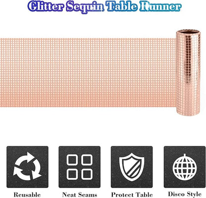 4 Packs Rose Gold Disco Table Runner, 12 x 108 Inches Glitter Silver Party Table Runners Mirror Foil Table Decor for 70s 80s Disco Bachelorette Dance Birthday Party