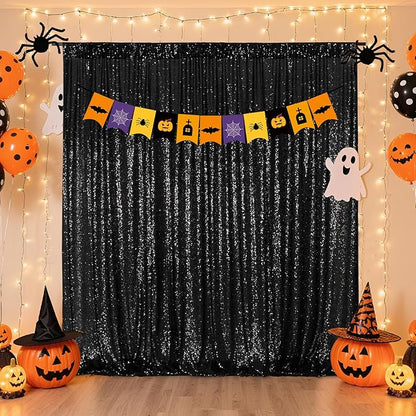 Poise3EHome 6FT x 6FT Black Sequin Photography Backdrop Curtain for Party Decoration