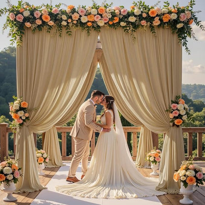 40×12 ft Wrinkle Free Beige Backdrop Curtain for Weddings Parties, 8 Panels 12ft Silky Polyester Wedding Drapes Backdrop Photo Back Drop Cloth for Birthday Baby Shower Photography Backgrounds