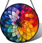 Stained Glass Window Hanging - Colorful Flowers Sun Catcher for Door Terrace Garden Home Decor, Abstract Gradient Suncatcher Birthday Gifts for Lovers Women Men Dad Mom Nana 6.3 in