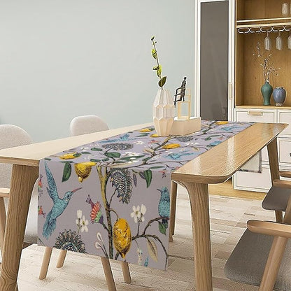 Table Runner with Flowers and Birds, Spring Plant Flowers Table Decoration Linen Table Runner Family Party Party Decorations 13x36 Inches