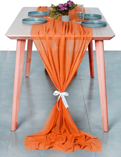 MDS Halloween Chiffon Table Runner - 15 Pack, 29 x 170 Inches, 14ft Each - Sheer Spooky Table Runners for Haunted House Parties, Trick-or-Treat Tables, Witchy Décor, Wedding & Events - Orange