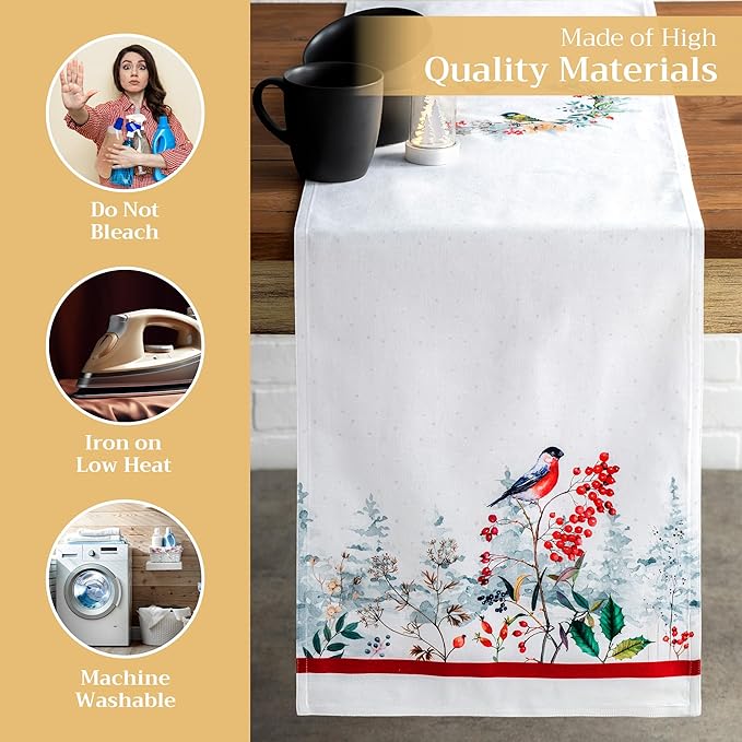 Maison d' Hermine Table Runner 100% Cotton Double Layer Table Runners 108 inches Long Decorative for Home Kitchen Dining Party Baby Shower Wedding Bridal Shower (Morzine, 14.50" x 108")