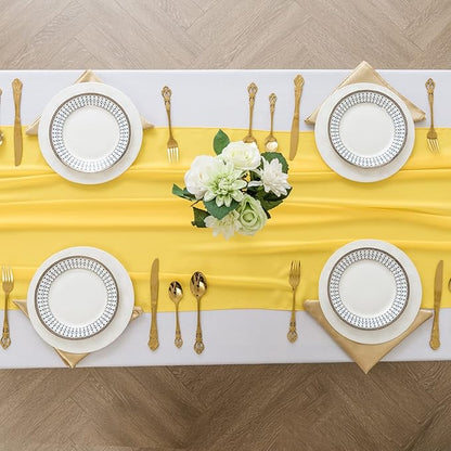 6Pack 9ft Chiffon Table Runner 14x108 Inch Sheer Romantic Table Runner for Wedding Birthday Party Bridal Shower Outdoor Decoration -Yellow