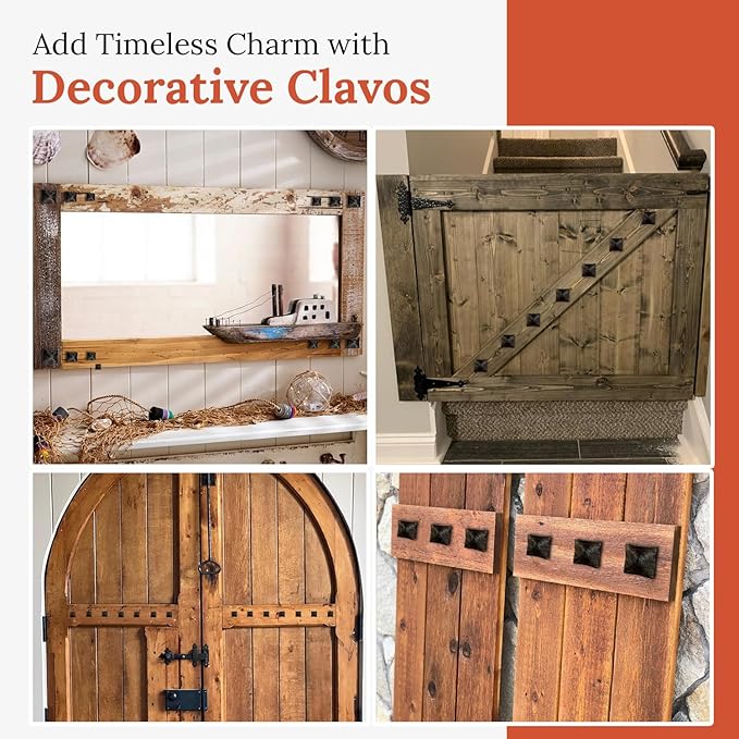 25 Pack 1.5" Square Head Iron Clavos Decorative Nails – Sealed Rusted – Handmade Rustic Square Fasteners for Farmhouse Shutters, Faux Wood, Barn Doors, Shutters, Gates – Ornamental Wood Accent
