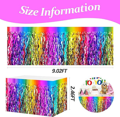 4P Wavy Metallic Tinsel Foil Fringe Table Skirts for Rectangle Tables Backdrop Garland Curtains for Parade Floats Wedding Birthday Parties Decoration Graduation 2025 Christmas (Rainbow)
