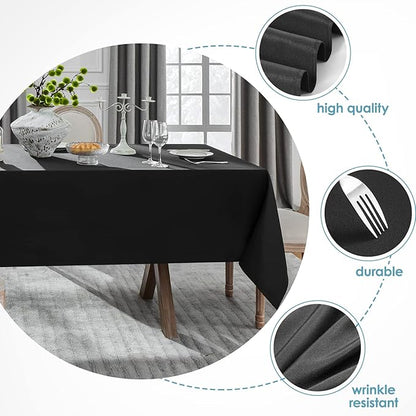 VidaFete 60*84inch Rectangle Tablecloth Polyester Table Cloth，Stain Resistant and Wrinkle Polyester Dining Table Cover for Kitchen Dinning Party Wedding Rectangular Tabletop Buffet Decoration(Black)