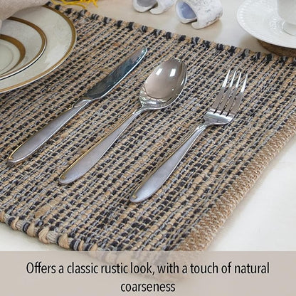 Chardin Home Natural Jute & Grey Placemats, Set of 4 – Rustic Handmade Boho Table Mats, 13x19 Inch Dining Table Placemats for Kitchen, Everyday Meals, Holidays, Farmhouse or Modern Table Décor