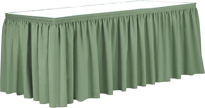 Ultimate Textile Pleat Polyester Fabric Table Skirt - Machine Washable Flame Resistant with Clips for Events, Weddings & Trade Shows, Cut & Sewn in Paterson, NJ - Sage, 17' Shirred Pleat