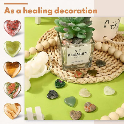 Nuenen 40 Pcs 0.8 Inch Worry Stone Bulk Crystals Heart Shaped Rock Tiny Trinkets Stone Inspirational Healing Crystal Gemstone Love Carved Rock Mom Women