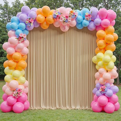 40×12 ft Wrinkle Free Beige Backdrop Curtain for Weddings Parties, 8 Panels 12ft Silky Polyester Wedding Drapes Backdrop Photo Back Drop Cloth for Birthday Baby Shower Photography Backgrounds
