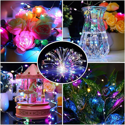 ZGWJ 24 Pack Fairy Lights Battery Operated, 7ft 20 Mini LED Fairy String Lights Silver Wire 3 Modes for DIY, Parties, Wedding, Bedroom, Halloween Christmas Decoration Mixed-Color