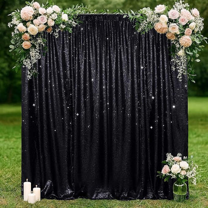 SquarePie Sequin Backdrop Curtain Less See Through Background for Wedding Halloween Party 20FT x 10FT Black