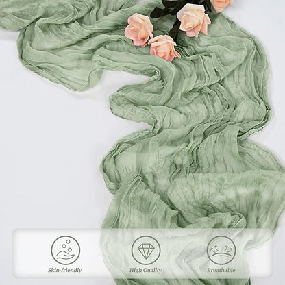 12 Pack Sage Green Cheesecloth Table Runner 10FT Rustic Gauze Fabric Cheese Cloth Table Runner for Wedding Bridal Baby Shower Table Decor 20 x 120 Inch Long Boho Sheer Birthday Party Table Decorations