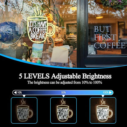Let’s Have A Coffee Break Neon Sign,Dimmable Coffee Cup Led Light Up Sign for Living Room Bistro Party Kitchen(16.54 * 12.6In)