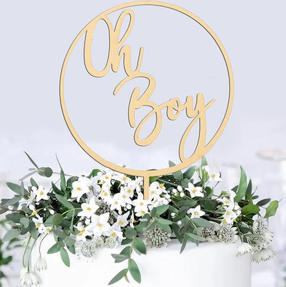 Oh Boy Cake Topper - Wooden Oh Boy Baby Shower Cake Decorations - Baby Shower Cake Topper for First Birthday/Gender Reveals Party, Photo Booth Props