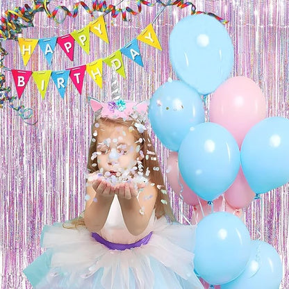 BRAVESHINE Pink Streamers Tinsel Foil Fringe Curtains - 2Pcs 3.2x8.2ft Metallic Photo Booths Backdrop for Girl/Princess/Birthday/Bridal Shower/Engagement/Bachelorette/Boo/Halloween Party Decorations