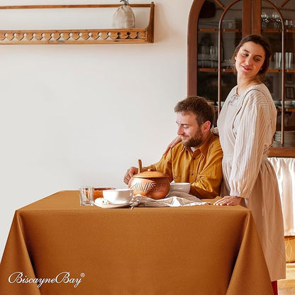 Biscaynebay Fall Tablecloth Textured Fabric Square Tablecloths 54x54 Inch, Bronze Thanksgiving Autumn Harvest Water Resistant Fabric Tablecloths for Kitchen, Dining, Wedding, Parties Machine Washable