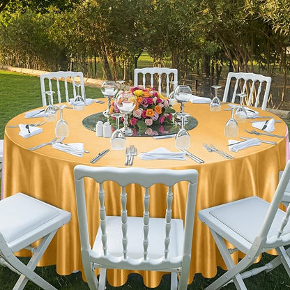 Ruisita 120 Inches Round Satin Tablecloths Gold Overlay Round Satin Table Cover Bright Silk Tablecloth Smooth Fabric Tablecloth for Wedding Banquet Table Decoration