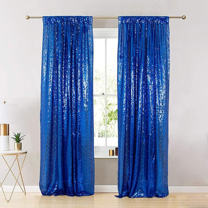 ShinyBeauty Sequin Curtains 4 Panels Royal Blue Sequin Backdrop Shimmer Backgrounds Party Fabric Backdrop (2Ftx8Ft,Royal Blue)