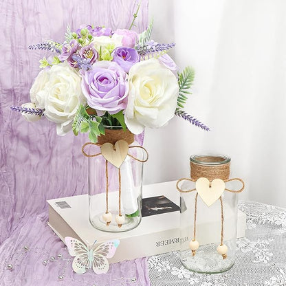 Vintage Glass Vases for Flowers, Set of 6 Mason Jar Vase Table Centerpieces for Farmhouse Room Decor, Wedding, Bridal Shower Bud Vase Set (Medium)