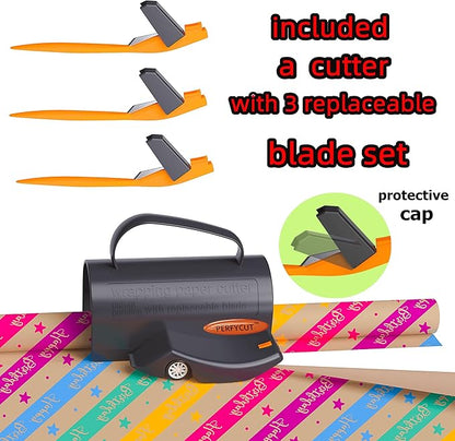 Wrapping Paper Cutter with 3 Replaceable Blade Sets for Birthday Paper Gift Wrapping Paper Roll Cutter and Christmas Wrapping Paper Cutter Tool Tube Holder Slidding Slicing.