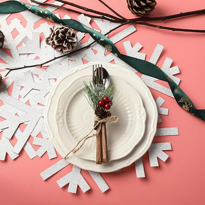 30Pcs Snowflake Paper Placemats Christmas Sliver Glitter Disposable Place Mats Winter Round Sparkle Decorative Table Chargers Xmas Snowflake Decoration for Holiday Festival Dining Tableware