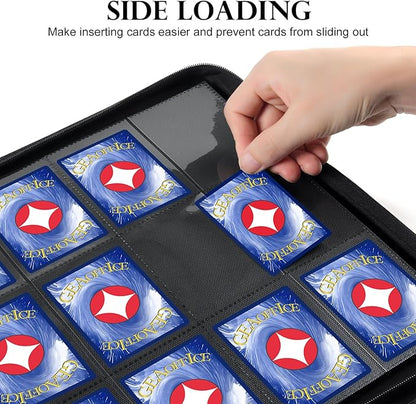 GEAoffice 12 Pocket Trading Card Binder for 720 Cards, Sturdy PU Cover Side Loading Zipper Collection Binder Album for MTG, TCG, Game & Sports Cards, Ringless, Non-PVC, Red