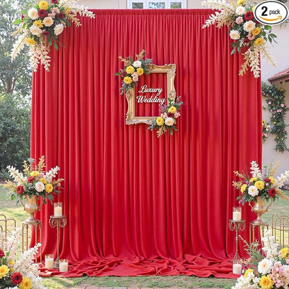 10×12ft Wrinkle Free Red Backdrop Curtain for Wedding Parties,2 Panels 5×12ft Long Soft Silky Polyester Backdrop Drapes Red Photo Back Drop Curtains for Photography Stage Christmas Background Cloth