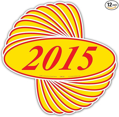 EZ-Line Oval Model Windshield Year Stickers for Car Windows Red and Yellow Large Vinyl Dealership Supplies 1 Dozen Pro Pack (2015)