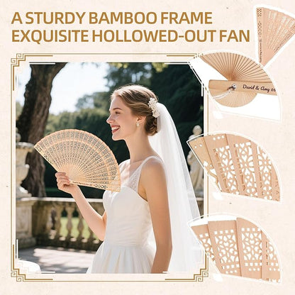 20pcs Personalized Wedding Fans for Guests - Custom Wooden Hand Fans with Names/Dates - Bulk Wedding Favors for Bridal Shower, Baby Shower & Parties (Wood, 20pcs)