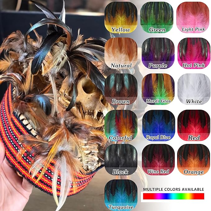 SOGUGOM Green Rooster Tail Feathers - 200 pcs 5-7 inch Natural Rooster Tail Feathers Bulk for Mardi Gras, Costume and Party(Green)