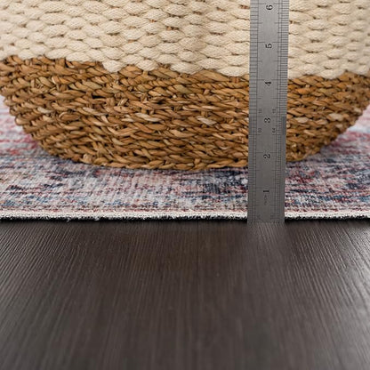 Bloom Rugs Caria Washable Non-Slip 12 ft Runner - Brick/Dark Blue Traditional Runner for Entryway, Hallway, Bathroom, and Kitchen - Exact Size: 2'6" x 12'