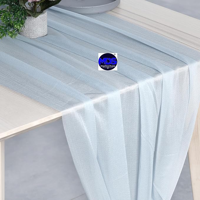 MDS Halloween Chiffon Table Runner - 20 Pack, 29 x 170 Inches, 14ft Each - Sheer Spooky Table Runners for Haunted House Parties, Trick-or-Treat Tables, Witchy Décor, Wedding & Events - Baby Blue
