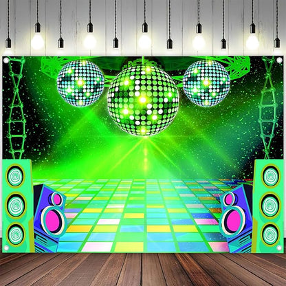 Dance Party Backdrop Retro 80s 90s Theme Stage Dance Ball Music Birthday Party Decoration DJ Photography Background 5 x 3 ft for Baby Shower Picture Photo Shoot Polyester Fabric, Red