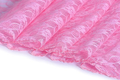 MDS Pack of 10 Wedding 12 x 108 inches Lace Table Runner for Wedding, Decorations for Birthday Parties, Banquets, Graduations, Engagements, and Runners fit Rectangle, Round Table- Pink